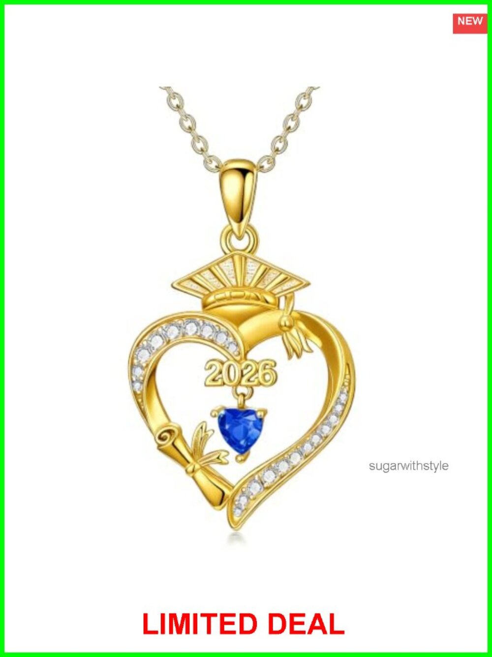 18K Gold Heart Birthstone Necklace Graduation Gift Pendant Jewelry